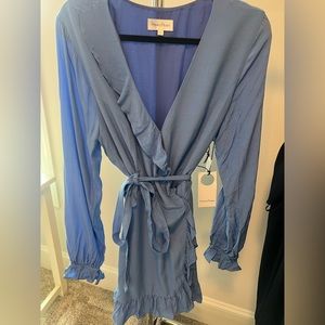 Revolve Privacy Please Baby Blue Wrap Dress